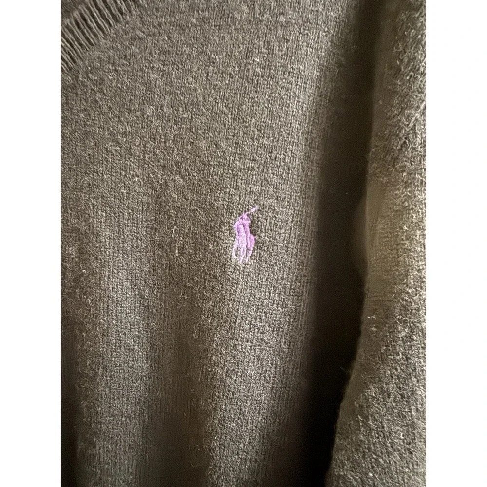 Polo Ralph Lauren 100% Lambs Wool Sweater Size XL Black Purple Logo Retro Vtg